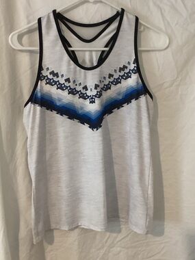Lucky in Love White Tank with Blue Chevron and Navy Trim